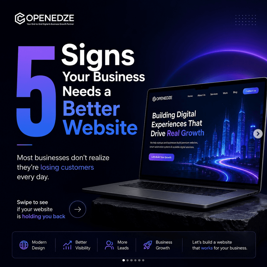 Is your website silently costing you customers?

Many businesses think having a website is enough.

The reality?

A website should:
✅ Build trust
✅ Generate leads
✅ Rank on Google
✅ Work perfectly on mobile
✅ Help your business grow